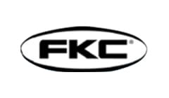 A black and white logo of fkc